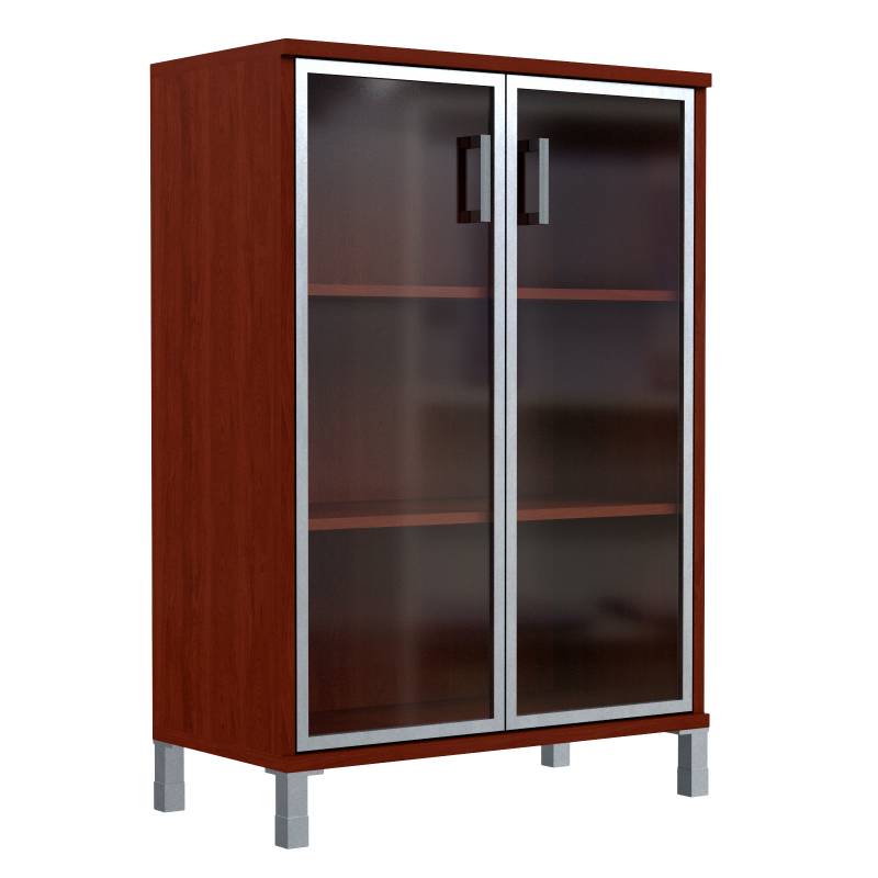 Шкаф средний со стеклянными дверьми в AL-рамке B 420.7 Бургунди 900х450х1286  главное фото